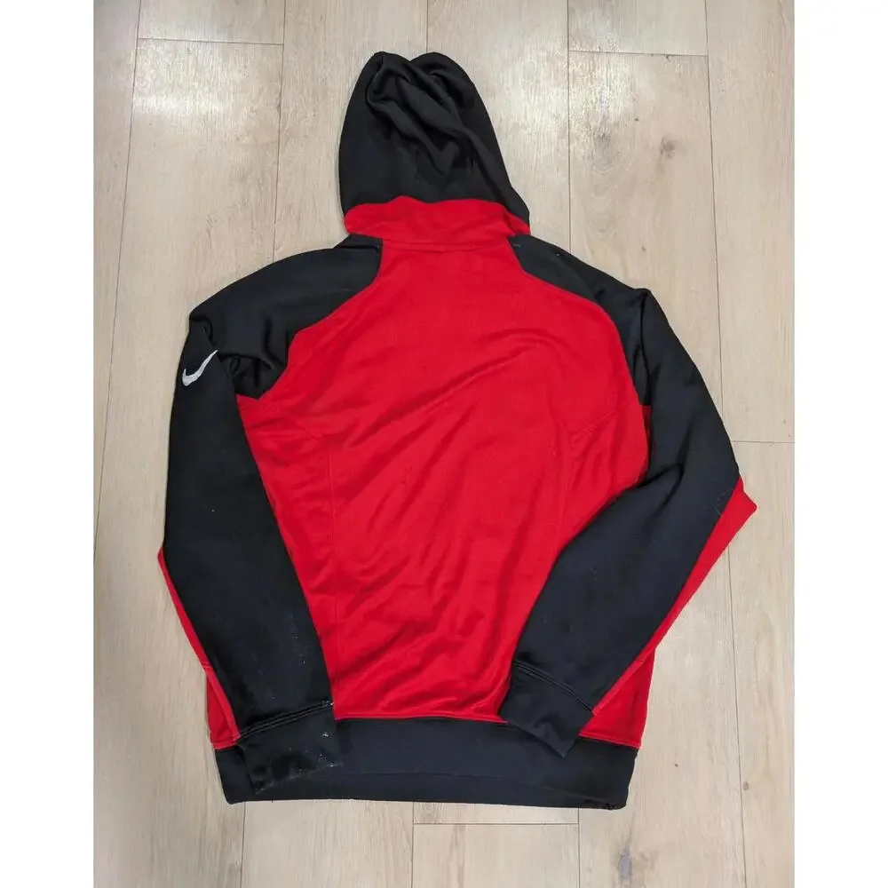 Mens‎ Nike Elite Therma-Fit Black Red Long Sleeve Pullover Hoodie Size Medium M